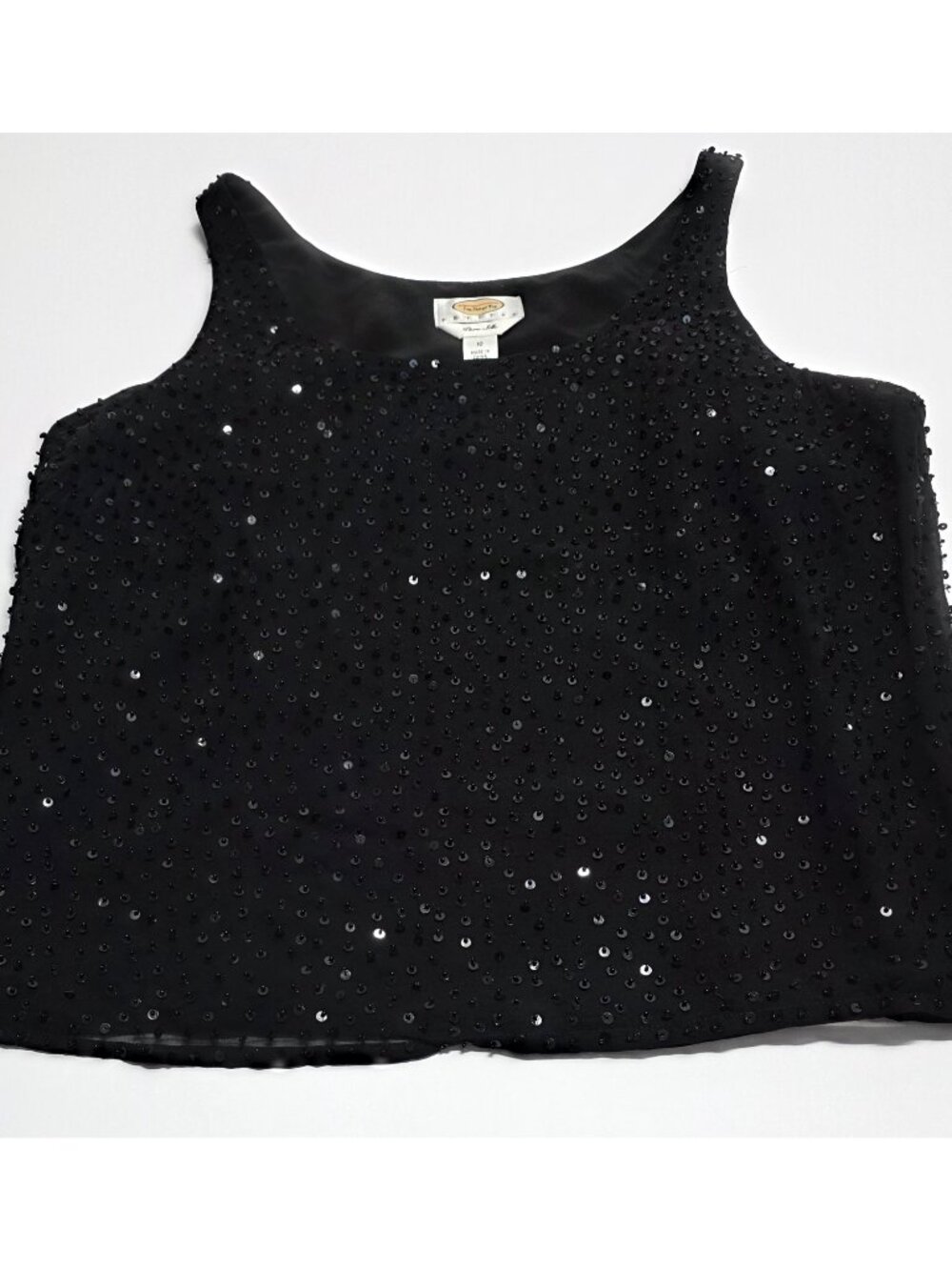Talbots Petite Black Sequin Silk Tank Disco Glam 10P Tags $110 - Picture 5 of 8